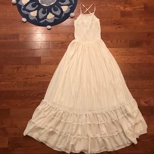 Floor length backless white boho dress stretchy
